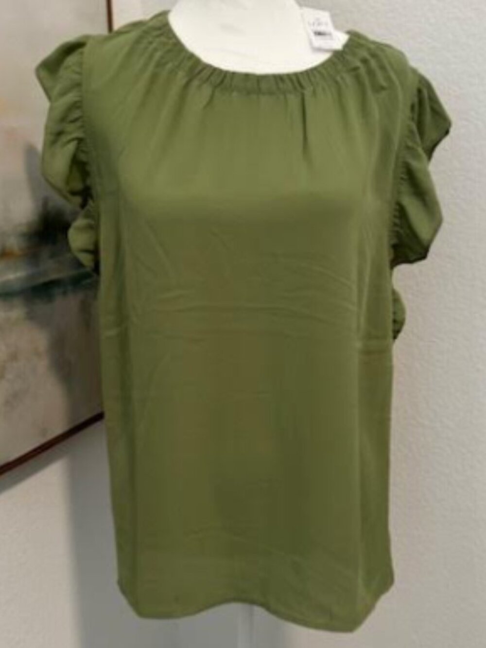 By LOFT Sage Green Pull-Over Blouse Poly/Rayon Blend, Size L - NWT!